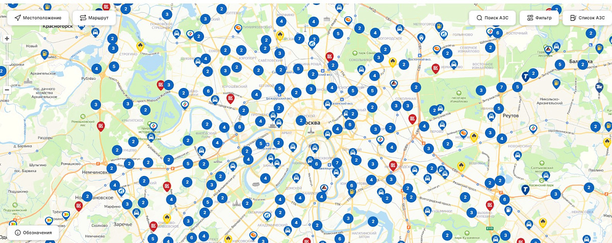 Карта АЗС и планирование маршрута